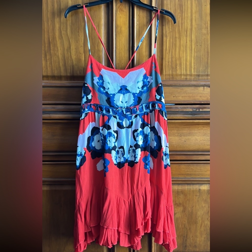 Free People Red and Blue Asymmetrical Dress